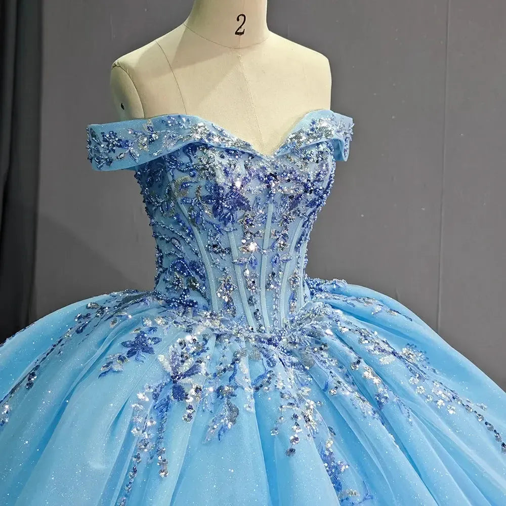 Sweetheart Quinceanera Dress Ball Gown Romantic Beading Off The Shoulder Sweet 16 Dress