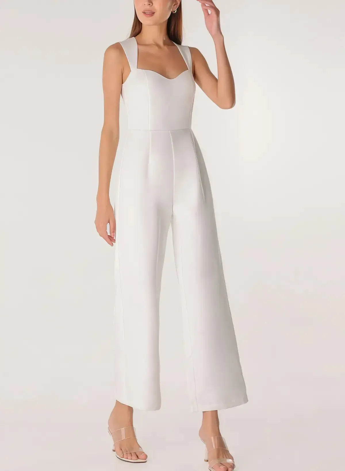Sweetheart Sleeveless Ankle Length Elastic Satin Wedding Jumpsuit