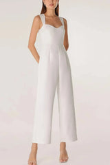 Sweetheart Sleeveless Ankle Length Elastic Satin Wedding Jumpsuit