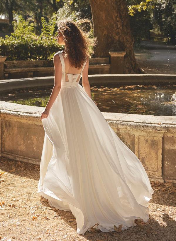 Sweetheart Sleeveless Boho Beach Wedding Dress with Front Split
