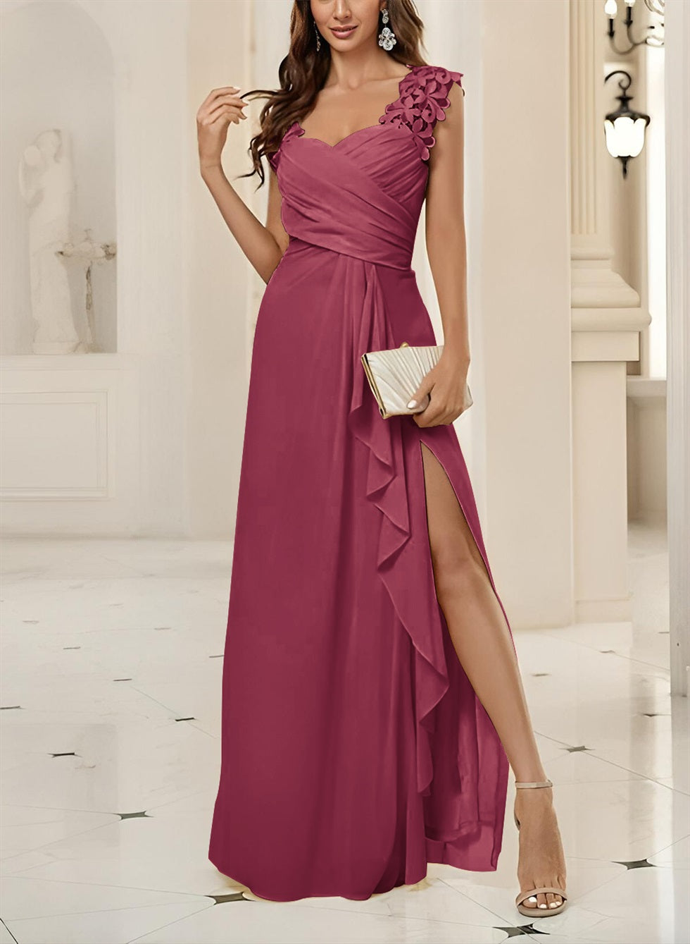Sweetheart Sleeveless Floor Length Chiffon Bridesmaid Dresses With Lace