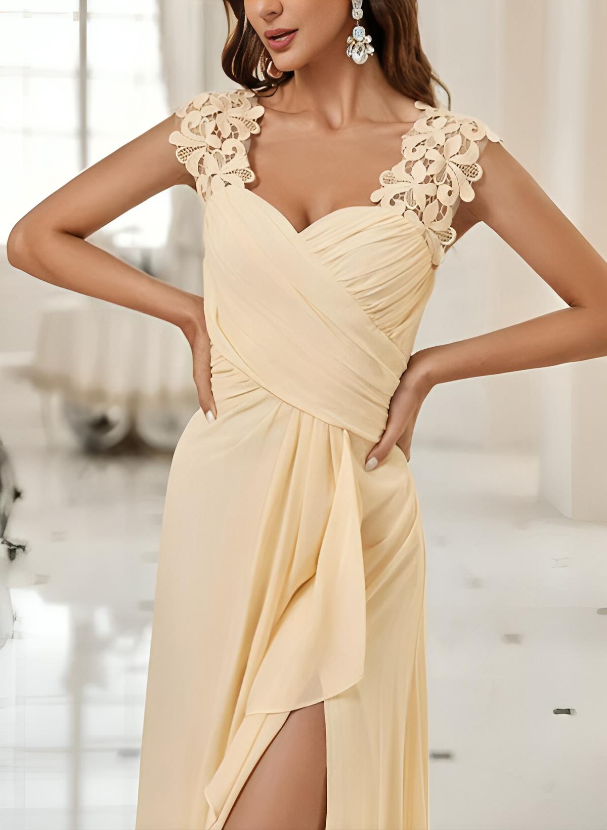 Sweetheart Sleeveless Floor Length Chiffon Bridesmaid Dresses With Lace