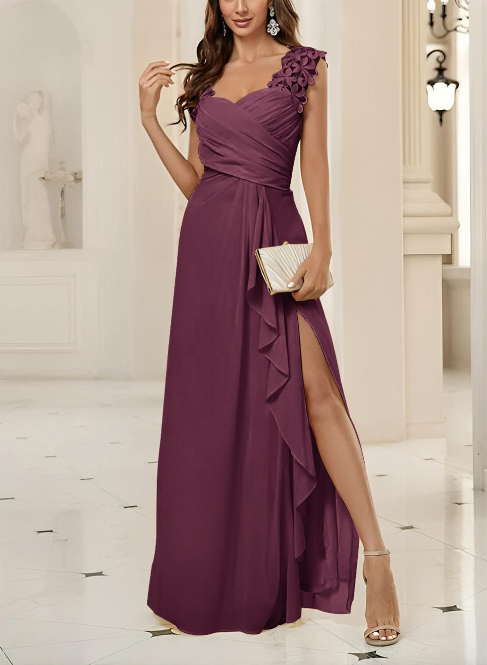 Sweetheart Sleeveless Floor Length Chiffon Bridesmaid Dresses With Lace