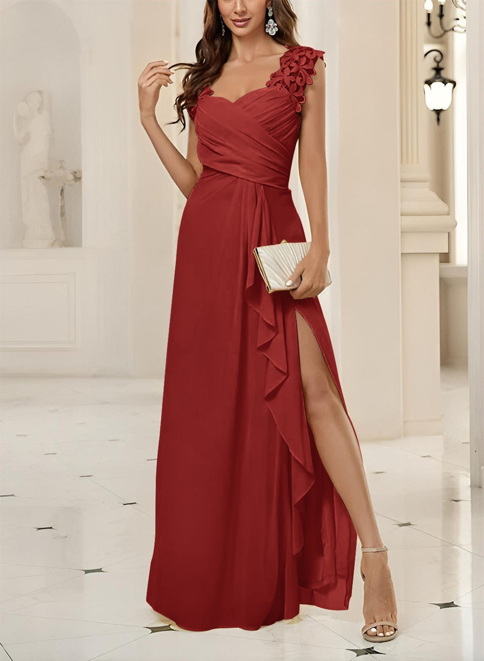 Sweetheart Sleeveless Floor Length Chiffon Bridesmaid Dresses With Lace