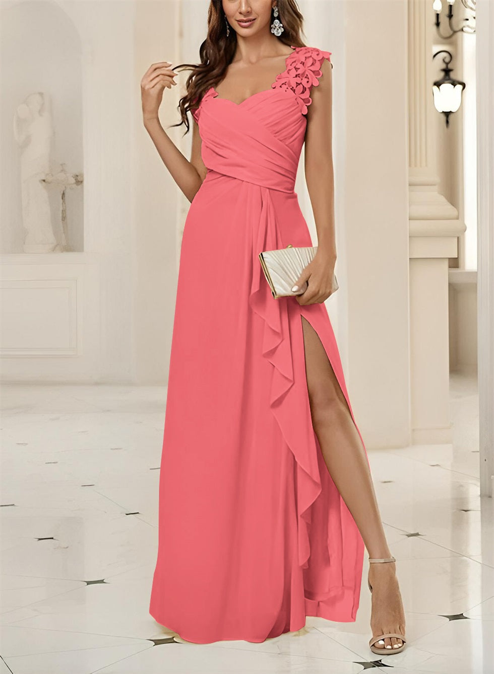 Sweetheart Sleeveless Floor Length Chiffon Bridesmaid Dresses With Lace