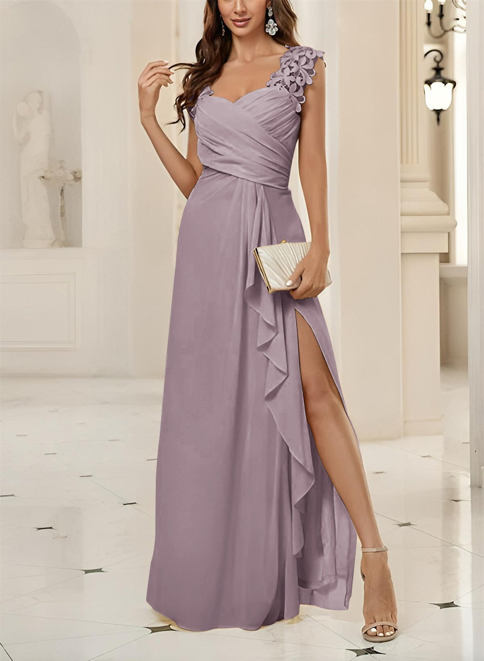 Sweetheart Sleeveless Floor Length Chiffon Bridesmaid Dresses With Lace