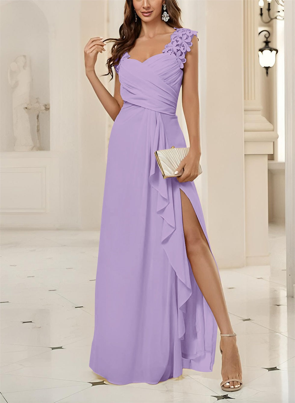 Sweetheart Sleeveless Floor Length Chiffon Bridesmaid Dresses With Lace