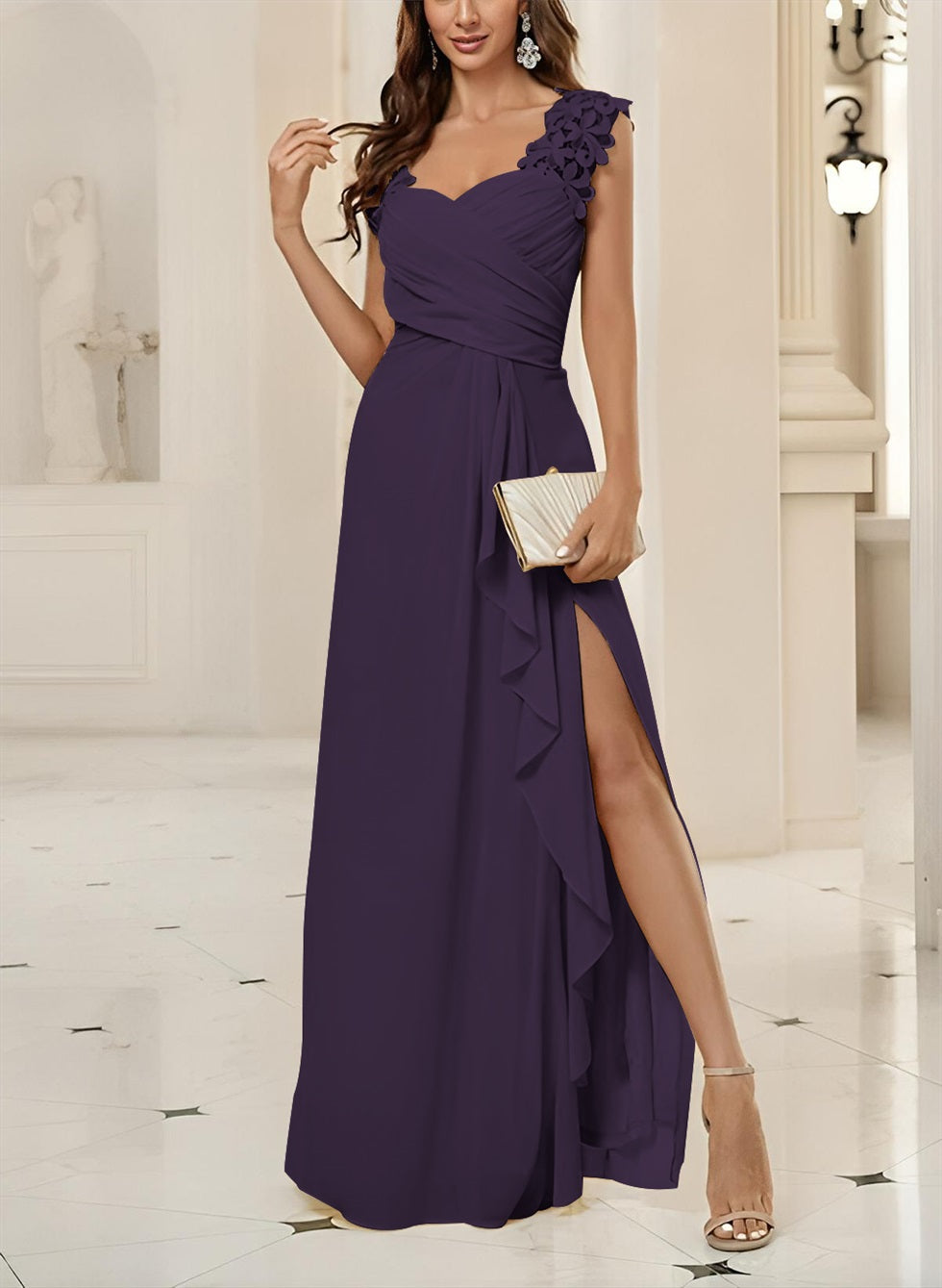 Sweetheart Sleeveless Floor Length Chiffon Bridesmaid Dresses With Lace