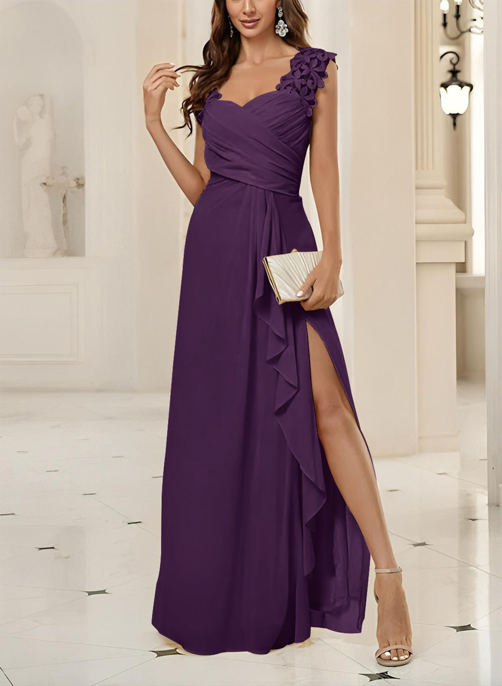 Sweetheart Sleeveless Floor Length Chiffon Bridesmaid Dresses With Lace