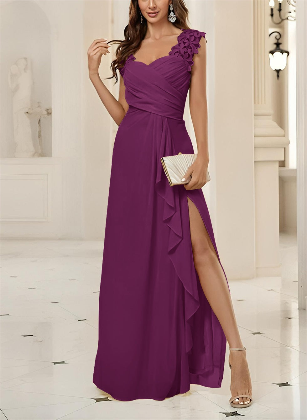 Sweetheart Sleeveless Floor Length Chiffon Bridesmaid Dresses With Lace