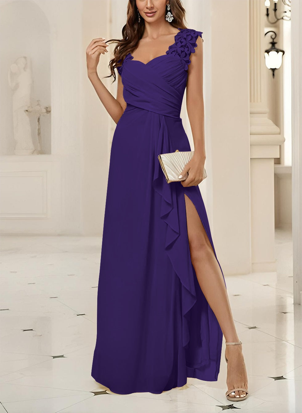Sweetheart Sleeveless Floor Length Chiffon Bridesmaid Dresses With Lace