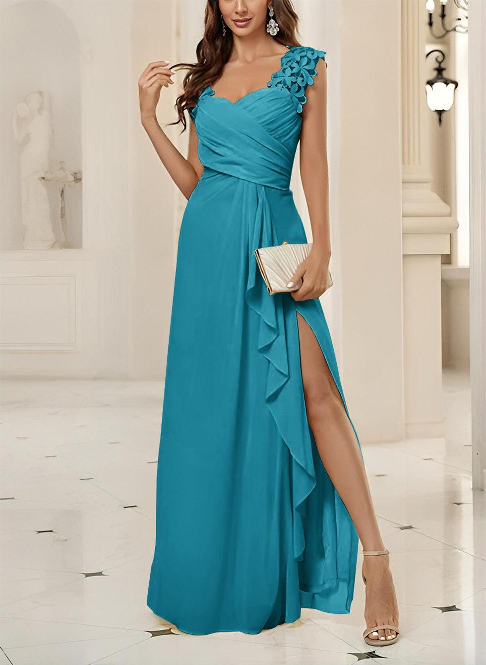Sweetheart Sleeveless Floor Length Chiffon Bridesmaid Dresses With Lace