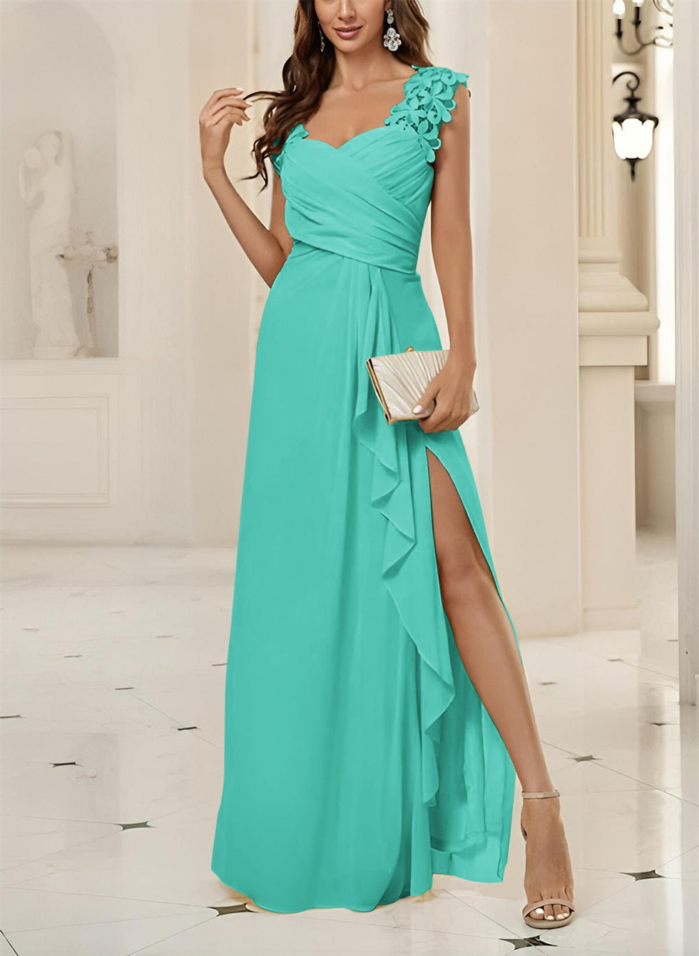 Sweetheart Sleeveless Floor Length Chiffon Bridesmaid Dresses With Lace