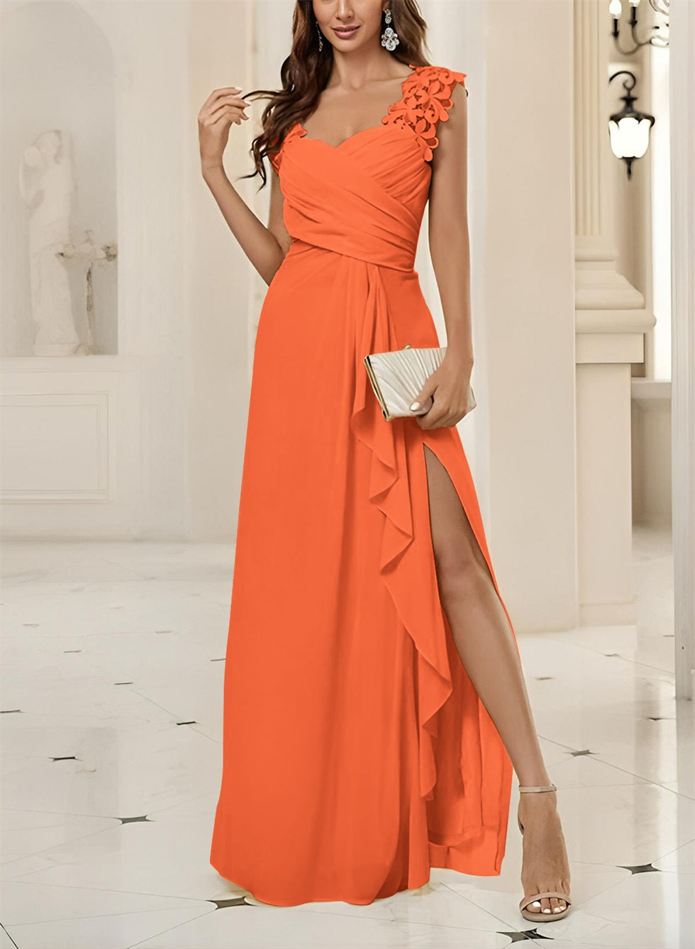 Sweetheart Sleeveless Floor Length Chiffon Bridesmaid Dresses With Lace