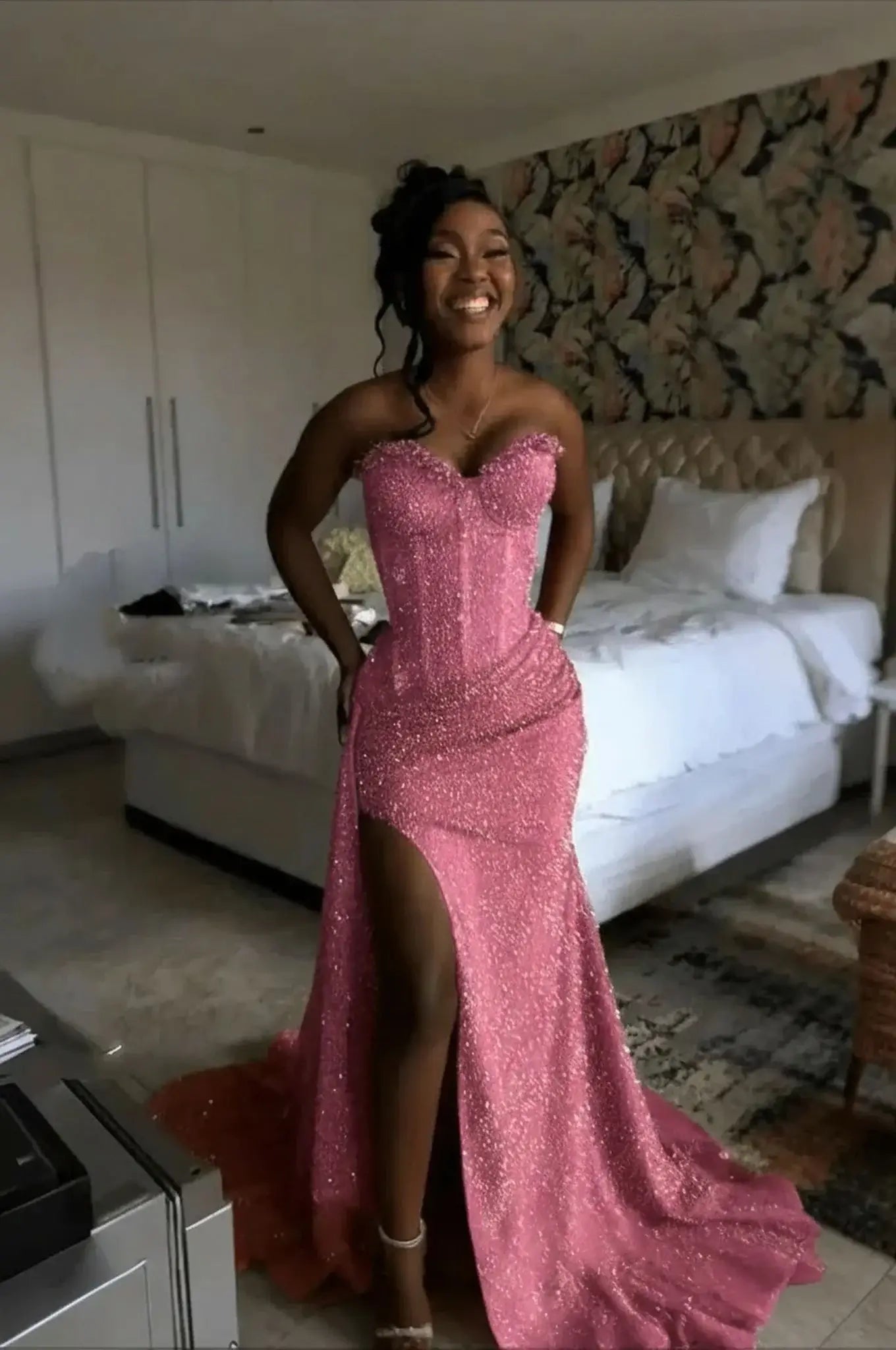 Orange Mermaid Prom Dress Sleeveless Sweetheart Sequined Evening Dress