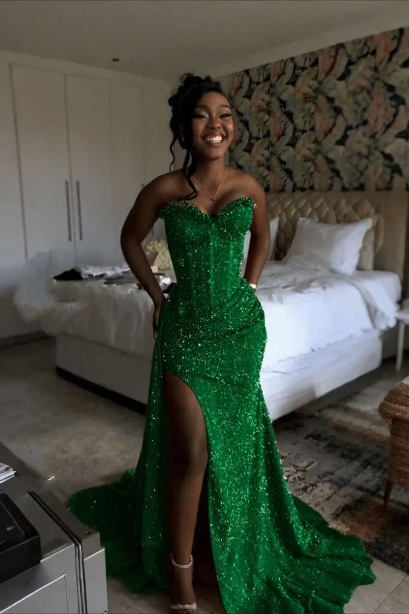 Orange Mermaid Prom Dress Sleeveless Sweetheart Sequined Evening Dress