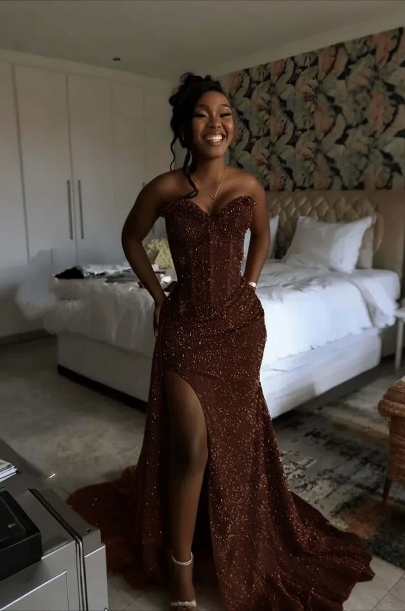 Orange Mermaid Prom Dress Sleeveless Sweetheart Sequined Evening Dress