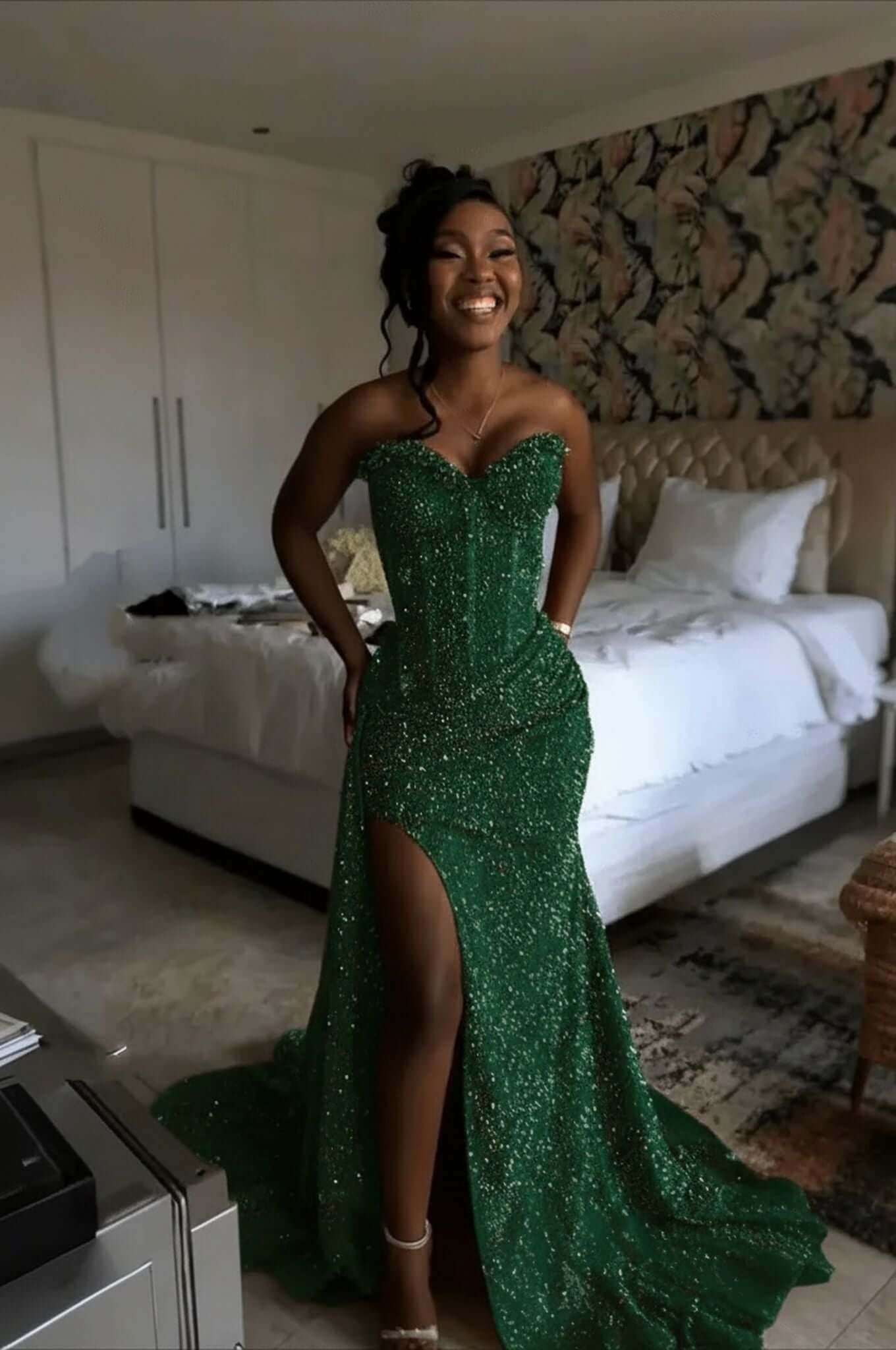 Orange Mermaid Prom Dress Sleeveless Sweetheart Sequined Evening Dress