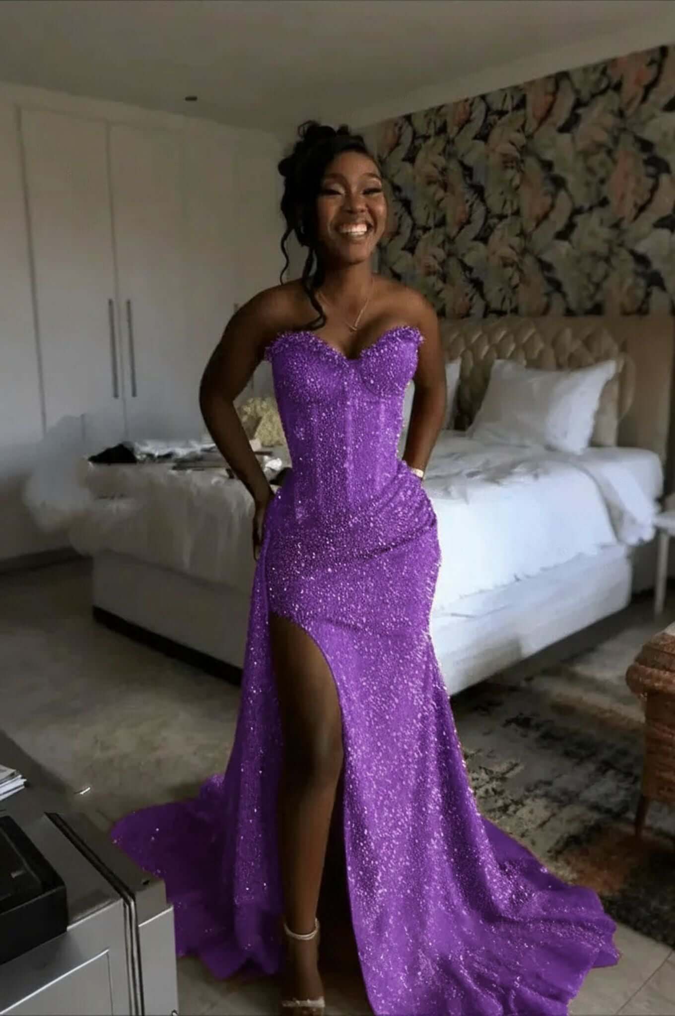 Orange Mermaid Prom Dress Sleeveless Sweetheart Sequined Evening Dress