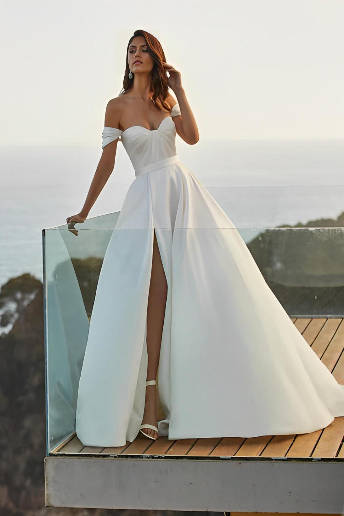 Sweetheart Sleeveless Satin Beach Wedding Dress With Split Front