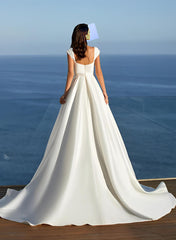 Sweetheart Sleeveless Satin Beach Wedding Dress With Split Front