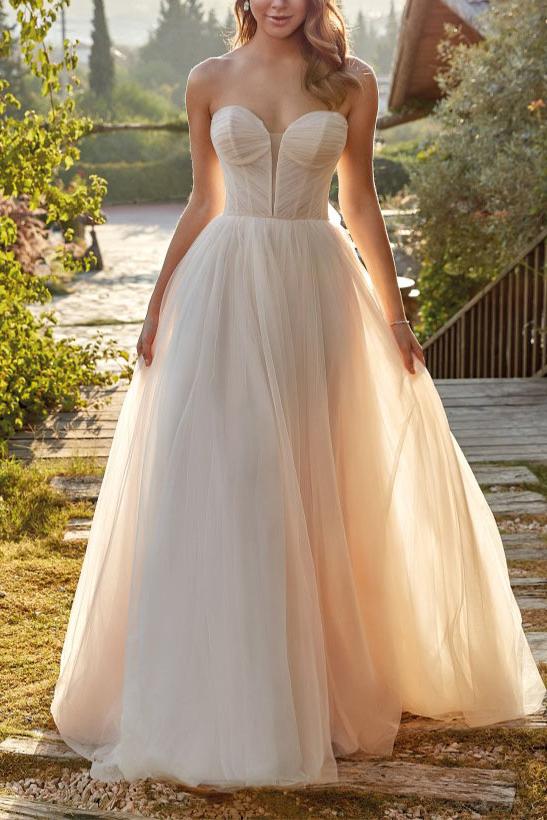 Sweetheart Sweep Train Tulle Ball-Gown Wedding Dresses