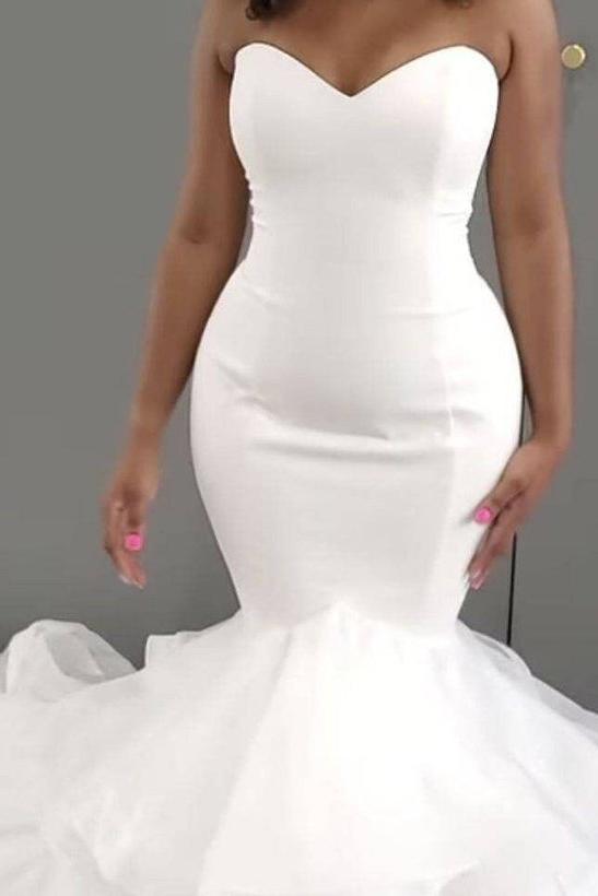Sweetheart Tulle/Elastic Satin Wedding Dresses With Cascading Ruffles - Trumpet/Mermaid