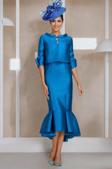 Tea-Length Mother of the Bride Dresses with Buttons Jewel Neck and Half Sleeves in Mermaid/Trumpet Style