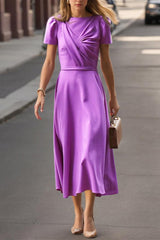 Tea-Length Ruffled Princess A-Line Dress for the Mother of the Bride