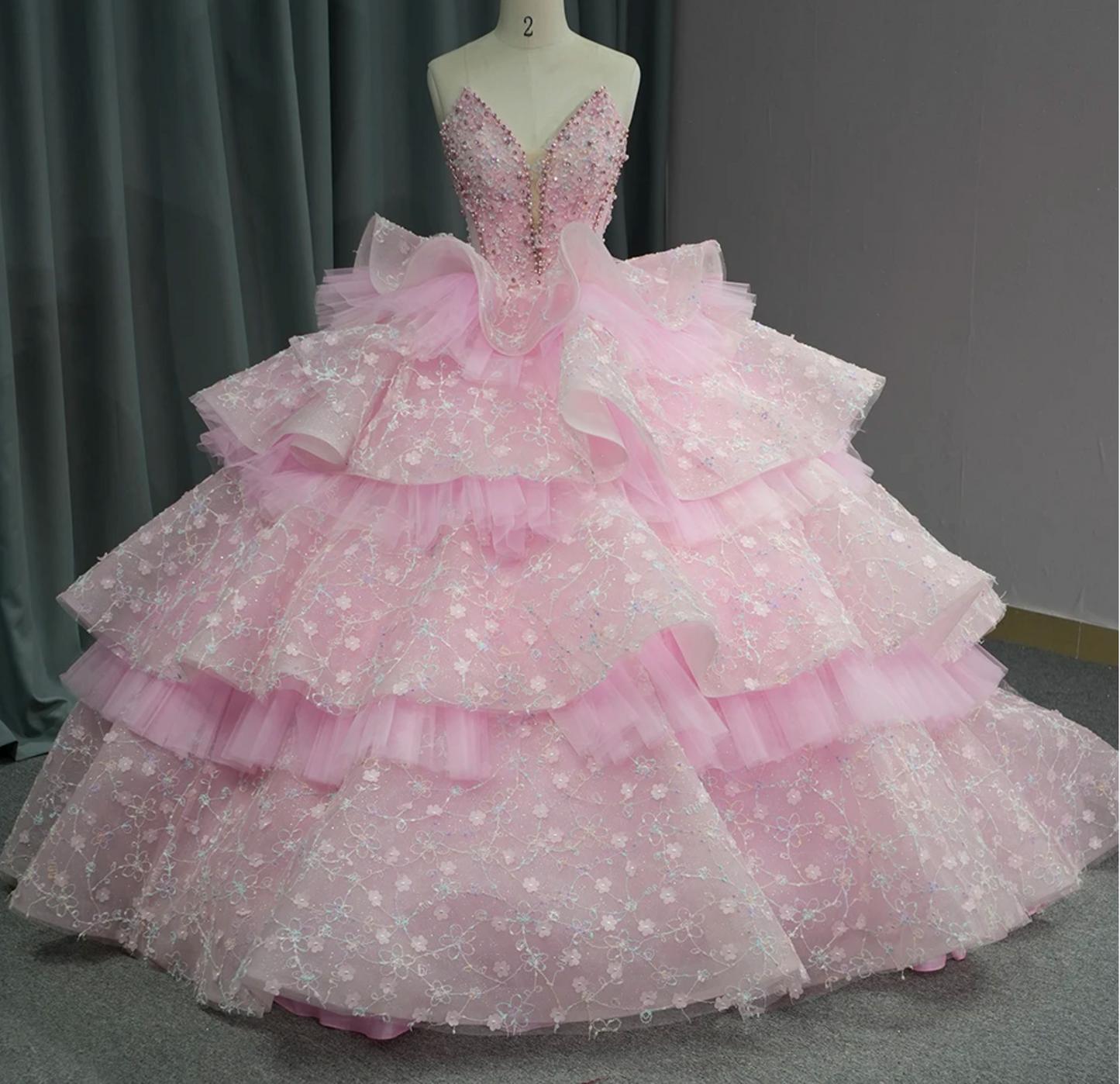 Tiered Ruffles Beaded Quinceanera Ball Gown Sweetheart Sweet 16 Dress