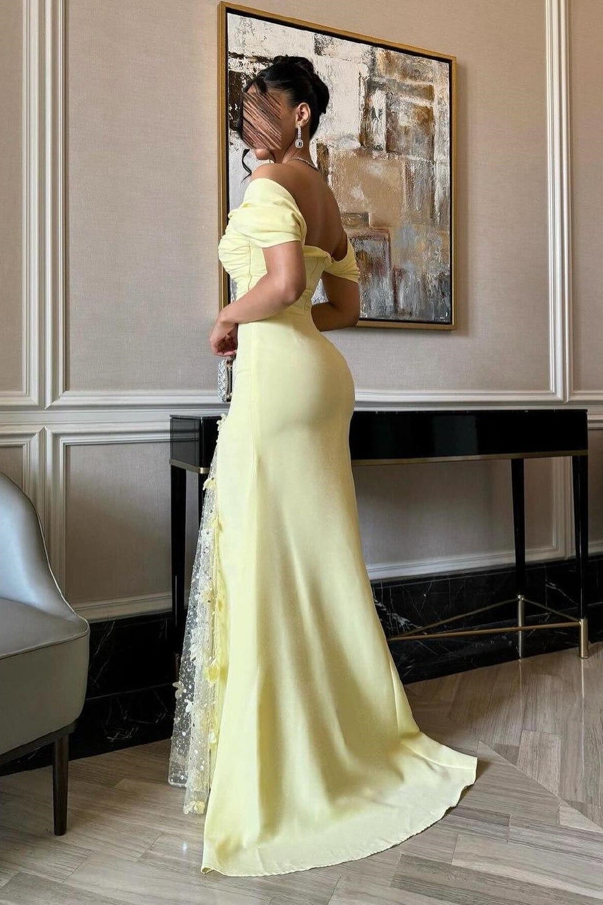 Trendy Mermaid Off The Shoulder Yellow Long Party Dress With Lace Split Front Formal Evening Gown
