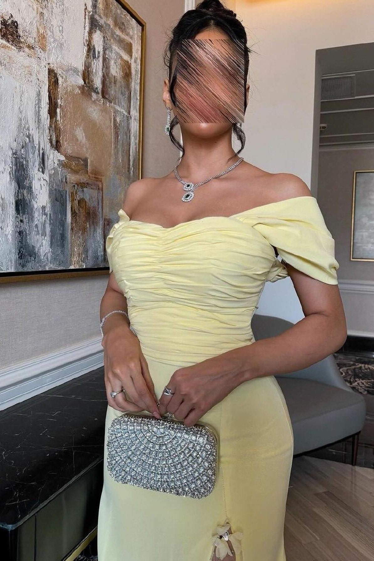 Trendy Mermaid Off The Shoulder Yellow Long Party Dress With Lace Split Front Formal Evening Gown