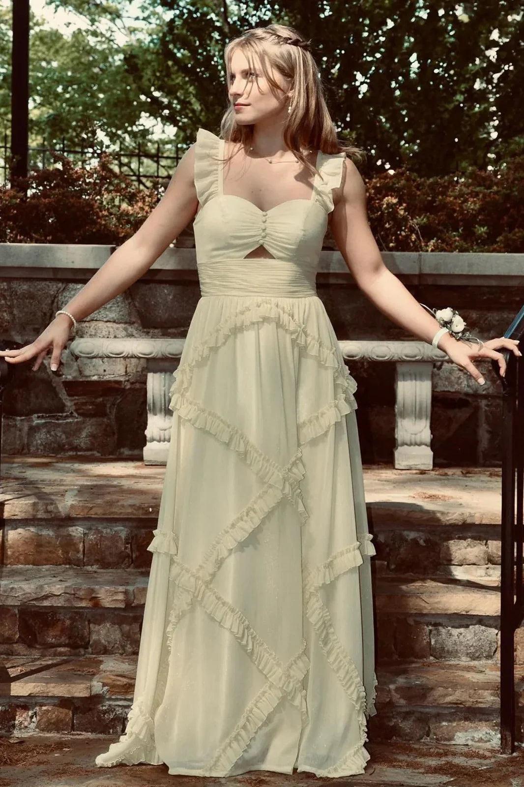Trenidng A Line Sweetheart Blue Long Prom Dress With Ruffles Formal Evening Gown