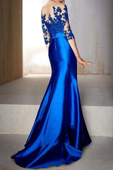 Trumpet Jewel Neck Half-Sleeve Floor-Length Mermaid Mother of the Bride Dress With Appliques & Bow(s)