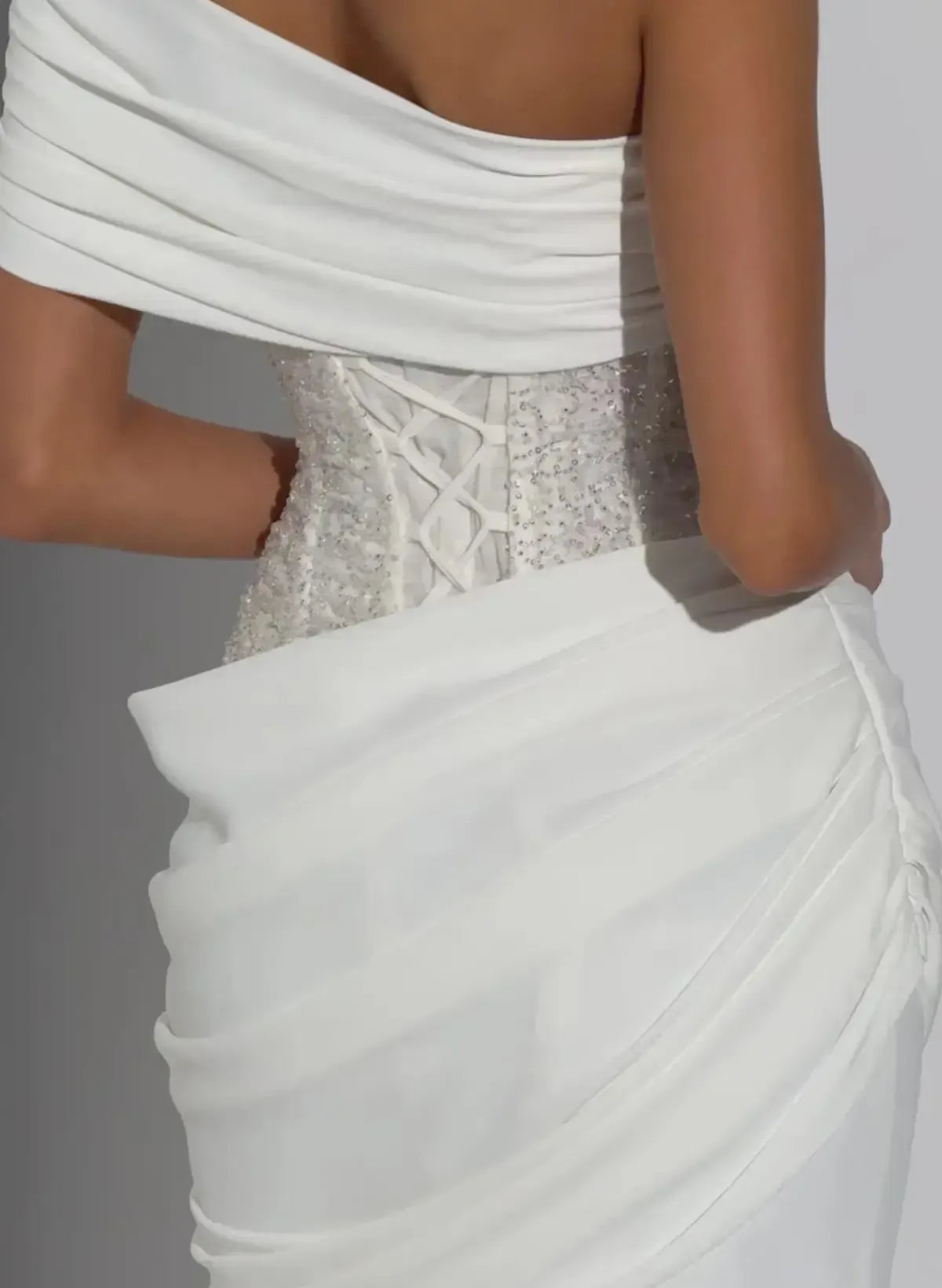 Trumpet Mermaid One Shoulder Sleeveless Sweep Train Elastic Satin Wedding Dress with Beading