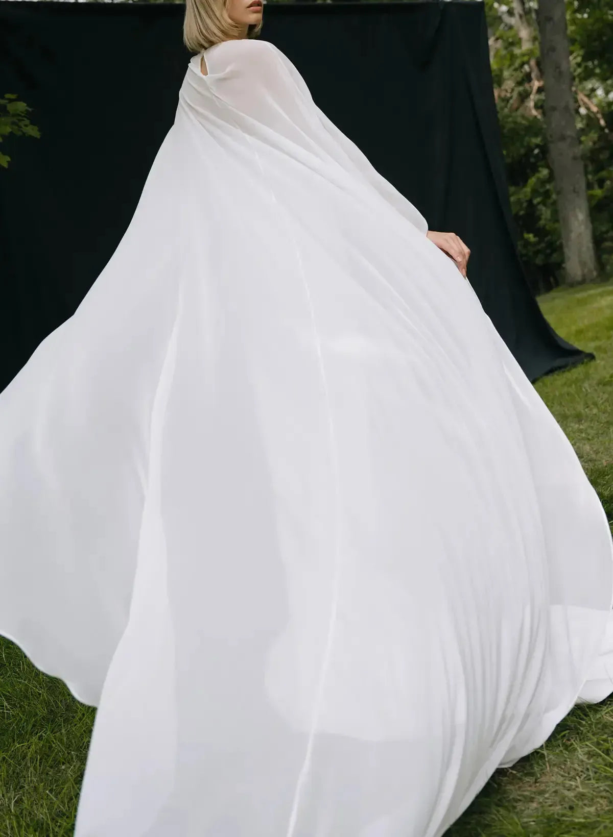 Trumpet Mermaid Scoop Neck Cape Sleeves Sweep Train Chiffon Elastic Satin Wedding Dress