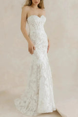 Trumpet Mermaid Sweetheart Sleeveless Chapel Train Lace Wedding Dress