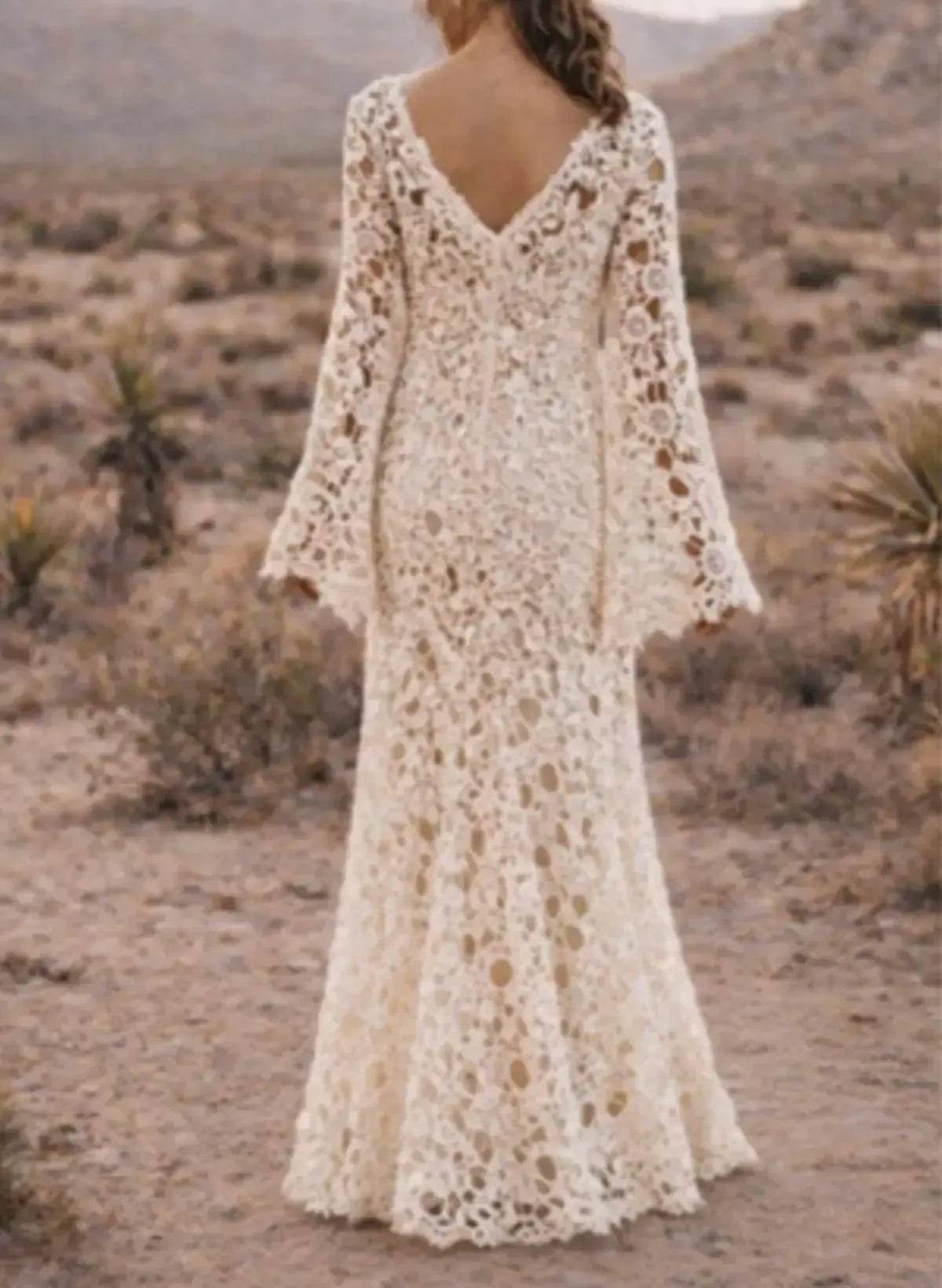 Trumpet Mermaid V Neck Long Sleeves Sweep Train Lace Wedding Dress with Front Slit