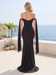 Trumpet/Mermaid Off-the- Shoulder Floor-Length Bridesmaid Dresses with Split Side & Ruched