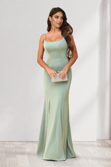 Trumpet/Mermaid Spaghetti Straps Floor-Length Bridesmaid Dresses With Bowknot & Ruffles