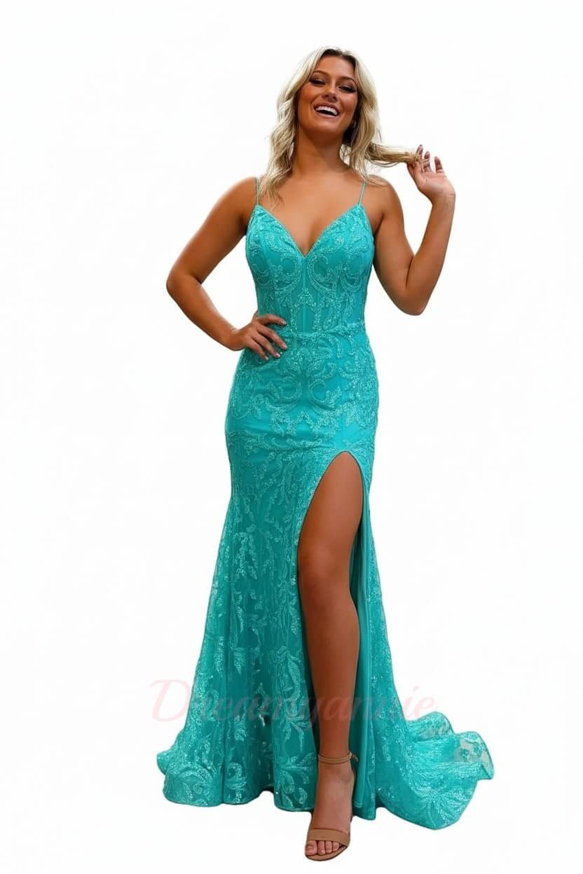 Orange Prom Dress Spaghetti Straps Mermaid Evening Dress