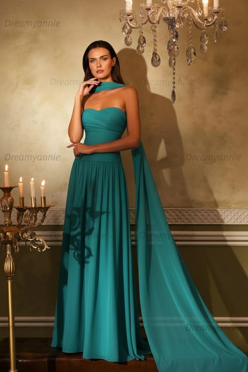 Orange A Line Prom Dress Sleeveless Strapless Evening Dress