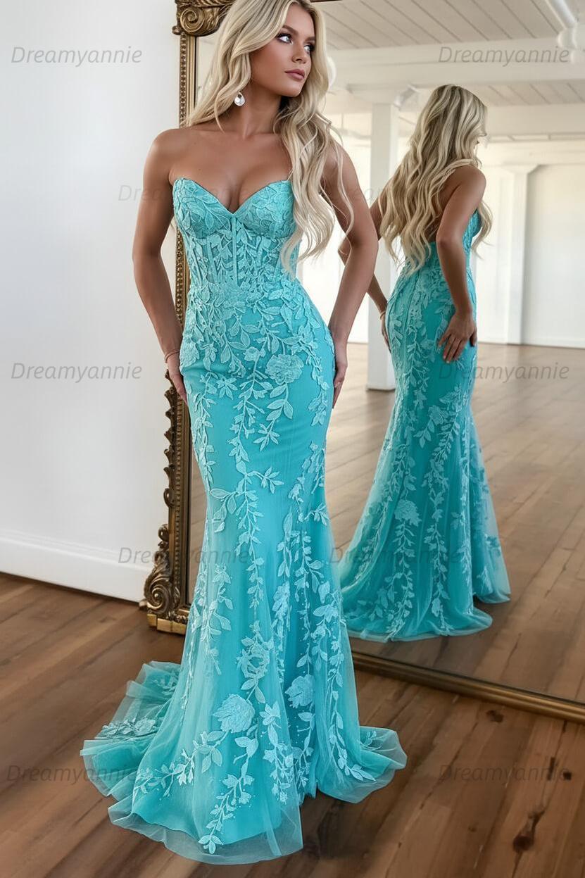 Mermaid Prom Dress Purple Sweetheart Evening Dress With Appliques