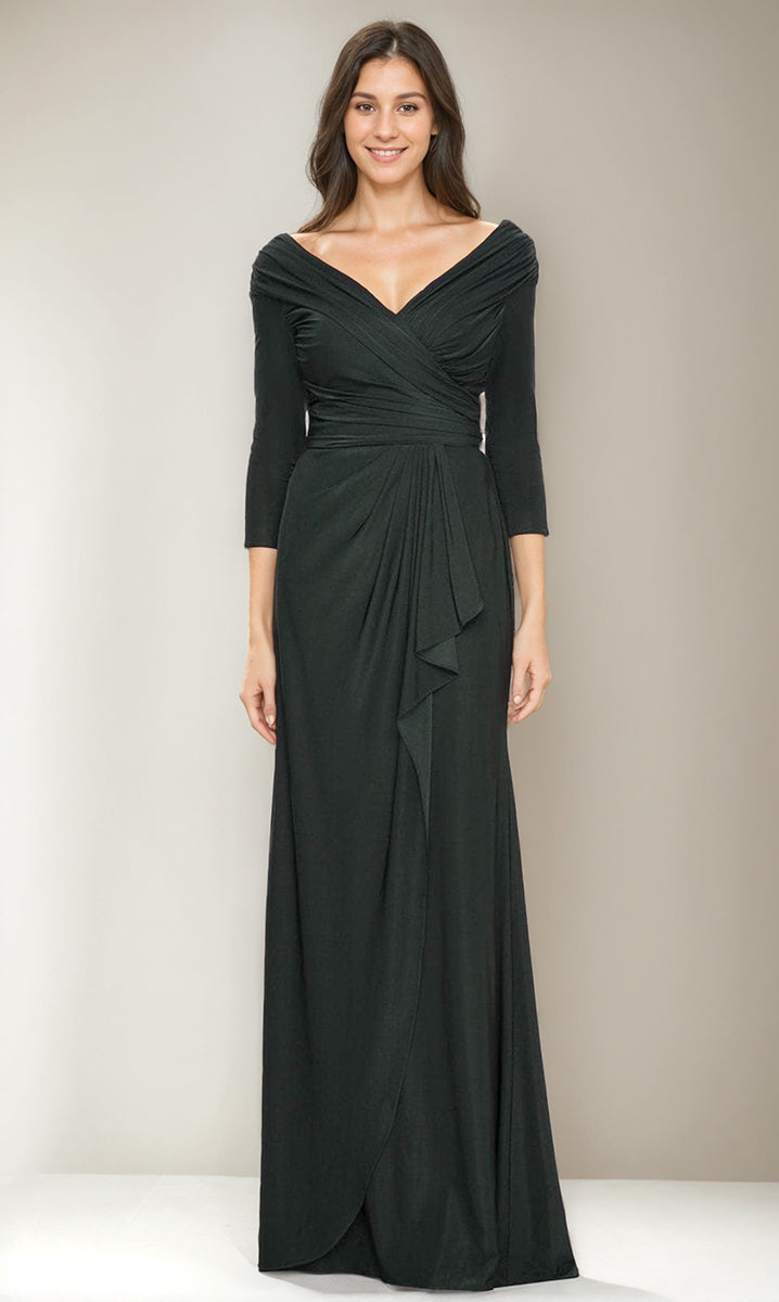 V-Neck 3/4 Sleeve Ruched Sheath Dress with Ruffles for Mothers of the Bride & Groom