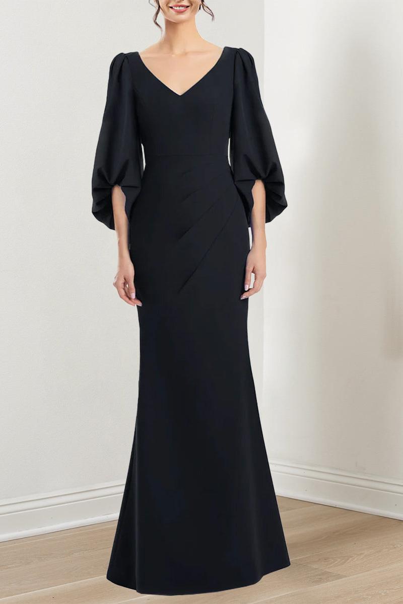 V-Neck 3/4 Sleeve Trumpet/Mermaid Mother of the Bride Dress with Ruffles