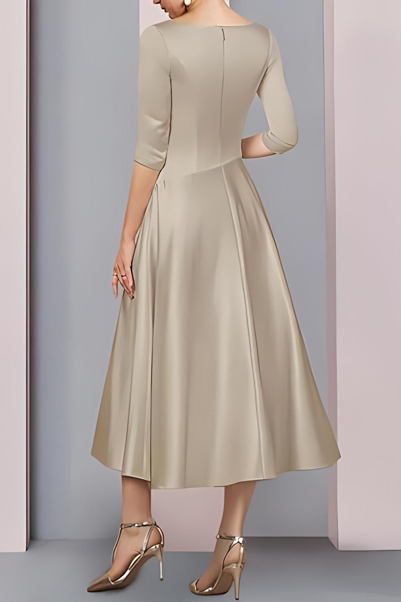 V Neck 3/4 Sleeves Wedding Guest Dress A Line Evening Dress