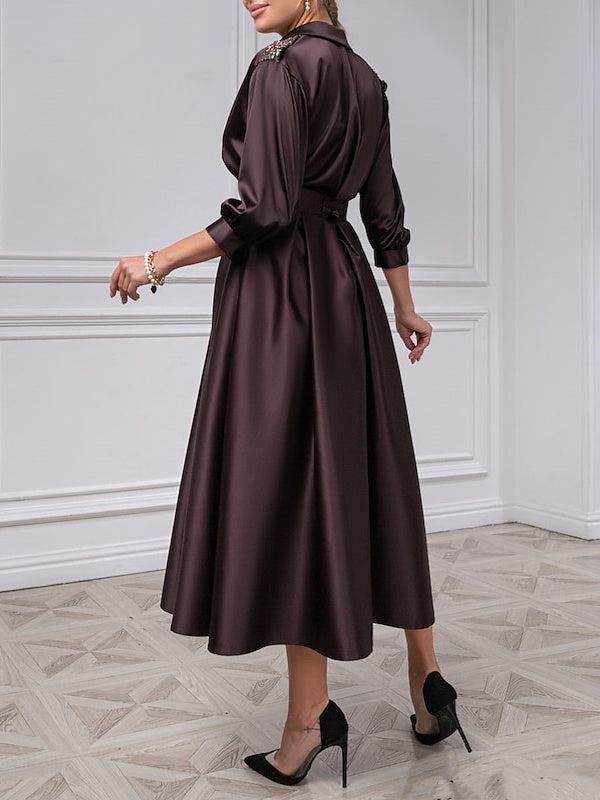 V-Neck A-Line Princess Gown with 3/4 Sleeves and Beading for the Mother of the Bride