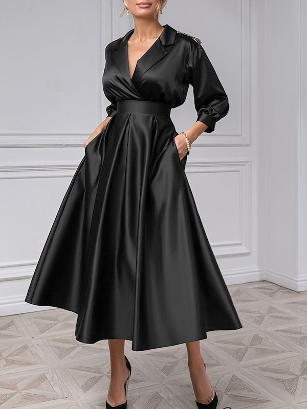 V-Neck A-Line Princess Gown with 3/4 Sleeves and Beading for the Mother of the Bride