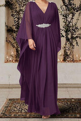 V-Neck A-Line Princess Mother of the Bride Dress with Rhinestones
