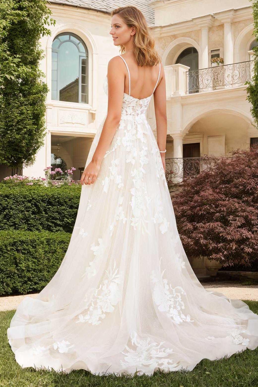 Dreamyannie Women Wedding Dress V Neck A-Line/Princess Tulle Lace Bridal Dress With Appliques Lace Dreamyannie UK Dreamyannie Women Wedding Dress V Neck A-Line/Princess Tulle Lace Bridal Dress With Appliques Lace Dreamyannie UK